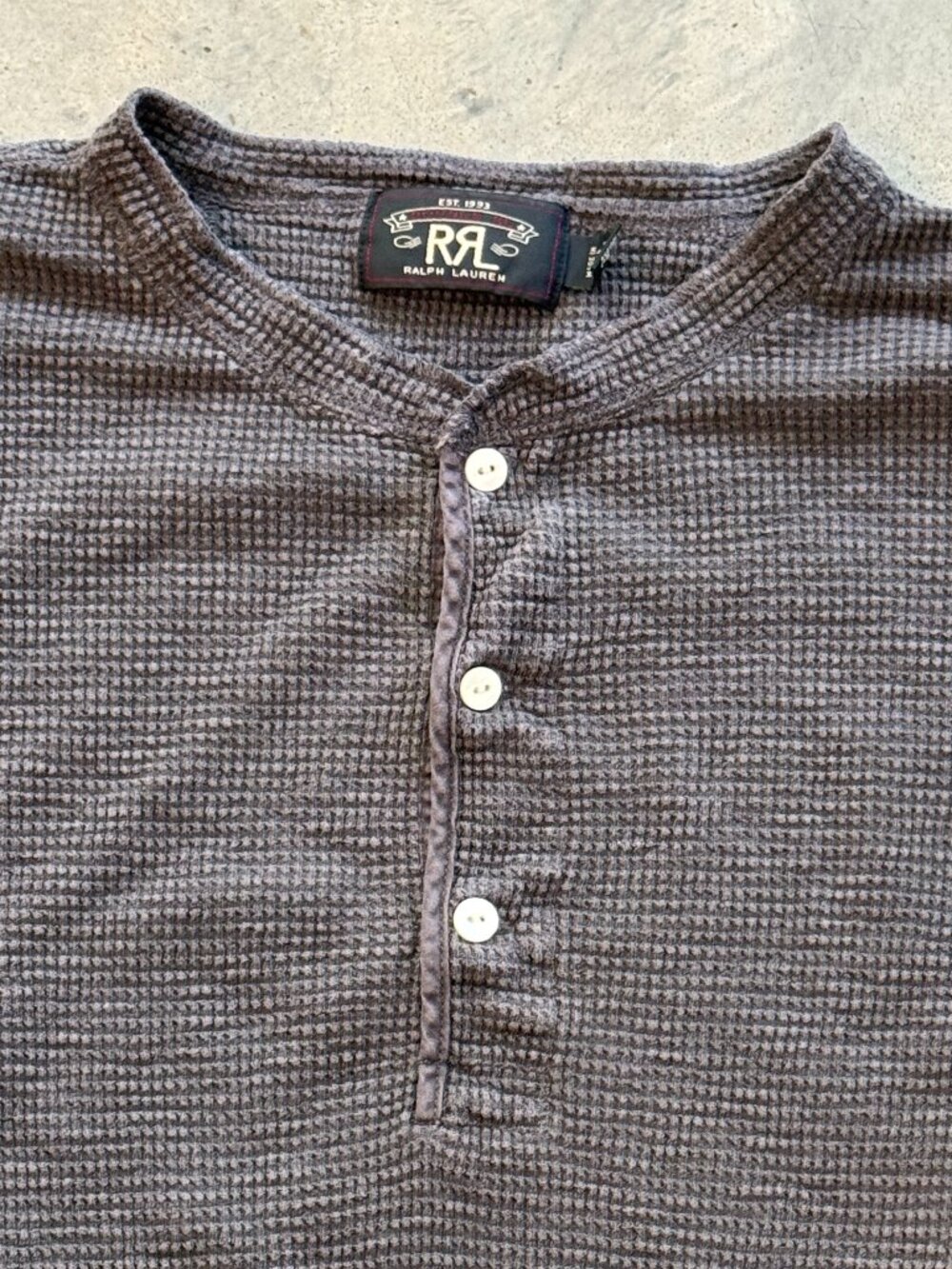 RRL Double RL waffle knit henley, size L, Gray